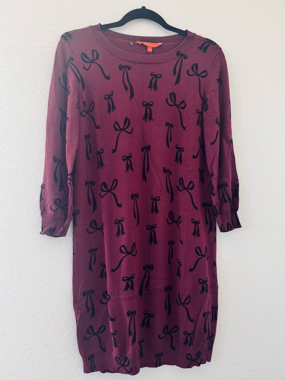 Modcloth Knit The Mark Maroon Sweater Dress With Bows